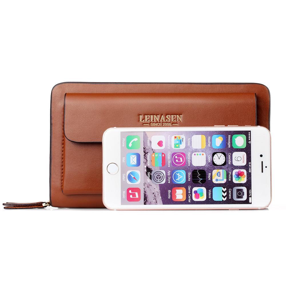 Men's Soft Leather Commuter Handbag and Clutch – Long, Casual Zipper Wallet