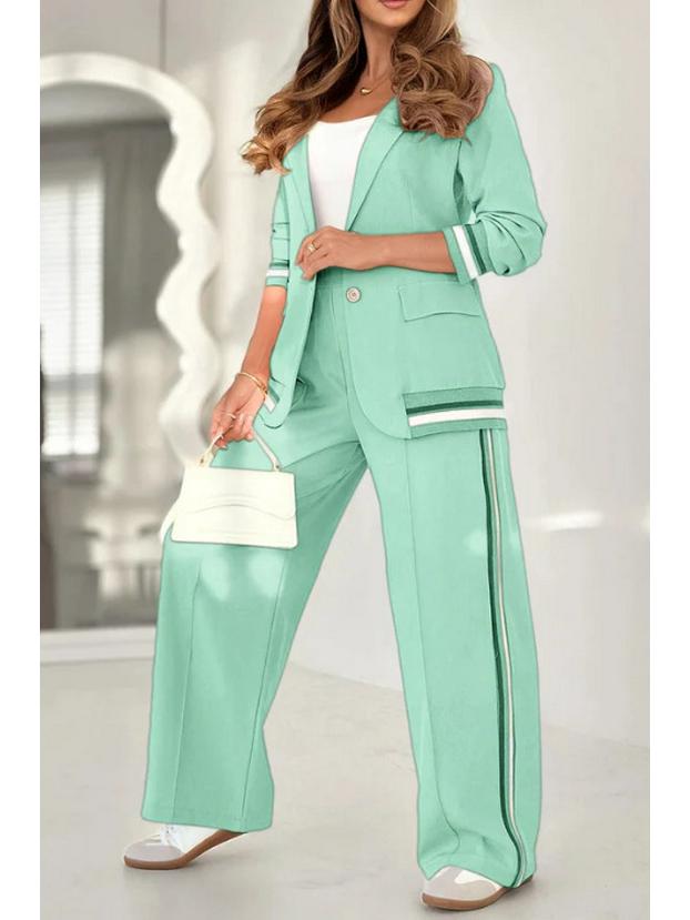 2026 Modern Solid Color Ribbed 2-Piece Set: European & American Fashion XS светло-зеленый