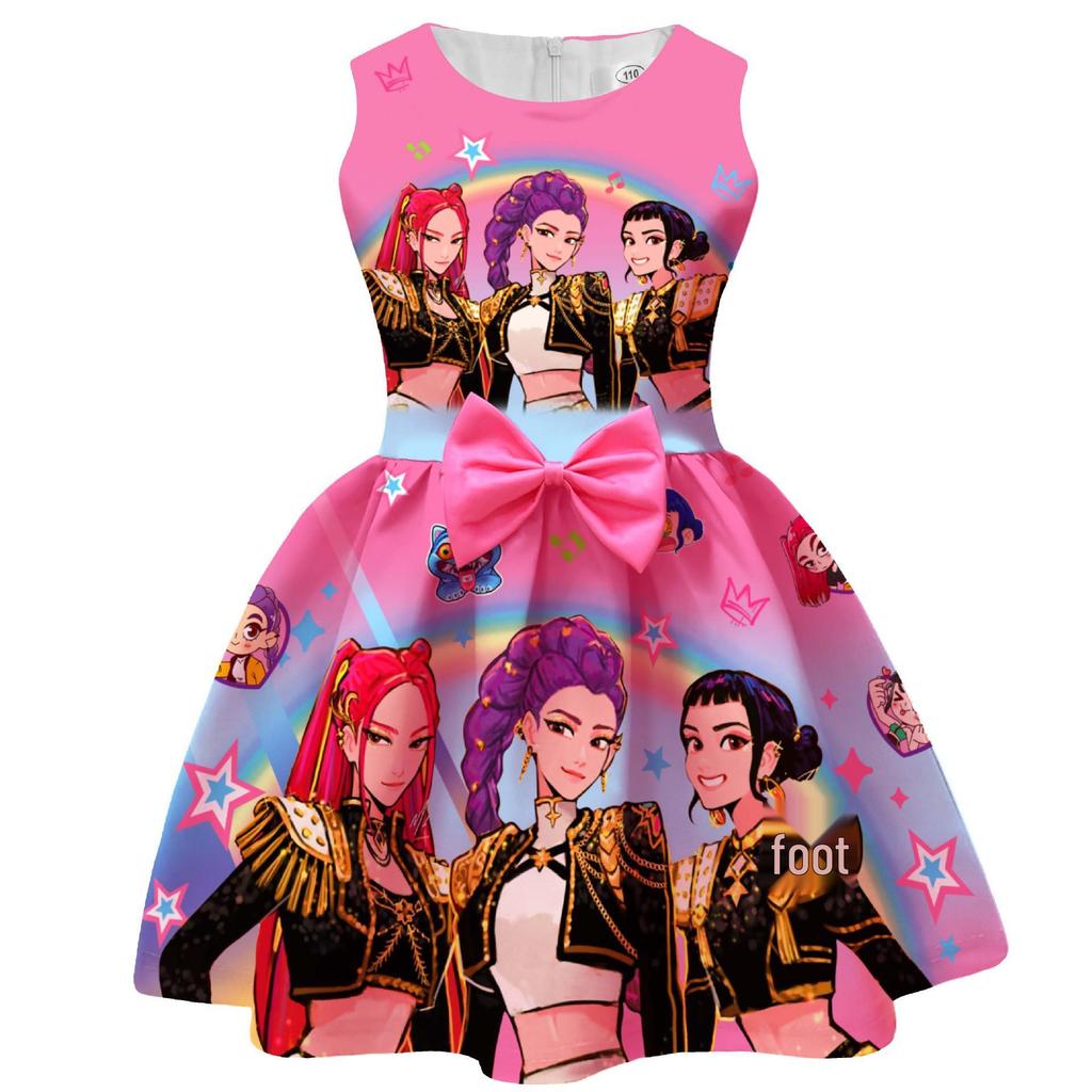 Dívčí skupina Lovců démonů Tištěné Dětské Formální Šaty s Mašlí