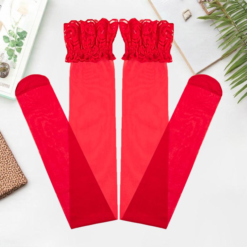 Damen Spitzenbesatz Oberschenkelhohe Silikon Anti-Rutsch Strümpfe - Sommer Mehrfarbig