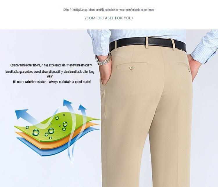 Herren High Waist Seidenkleiderhosen - Sommer Dünn, Locker Geschnitten, Gerade Bein Hose