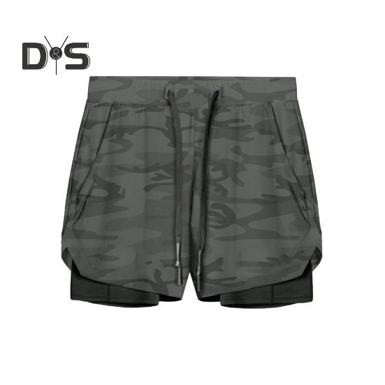 

Мужские шорты, однотонный дизайн, эластичный пояс, завязка на шнурке, повседневные шорты, двухслойные, быстросохнущие, дышащие шорты M камуфляжный