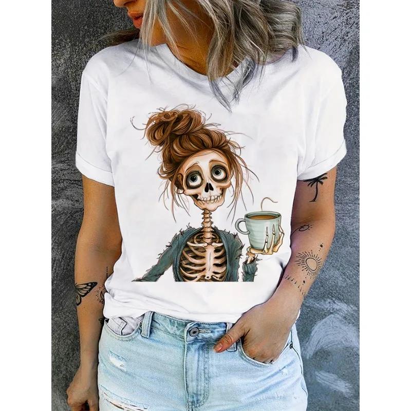 Vibrant Skull  Graphic Print Crew Neck T-Shirt Soft Breathable Short Sleeve Tee Women's Fashion Clothing for Everyday Wear