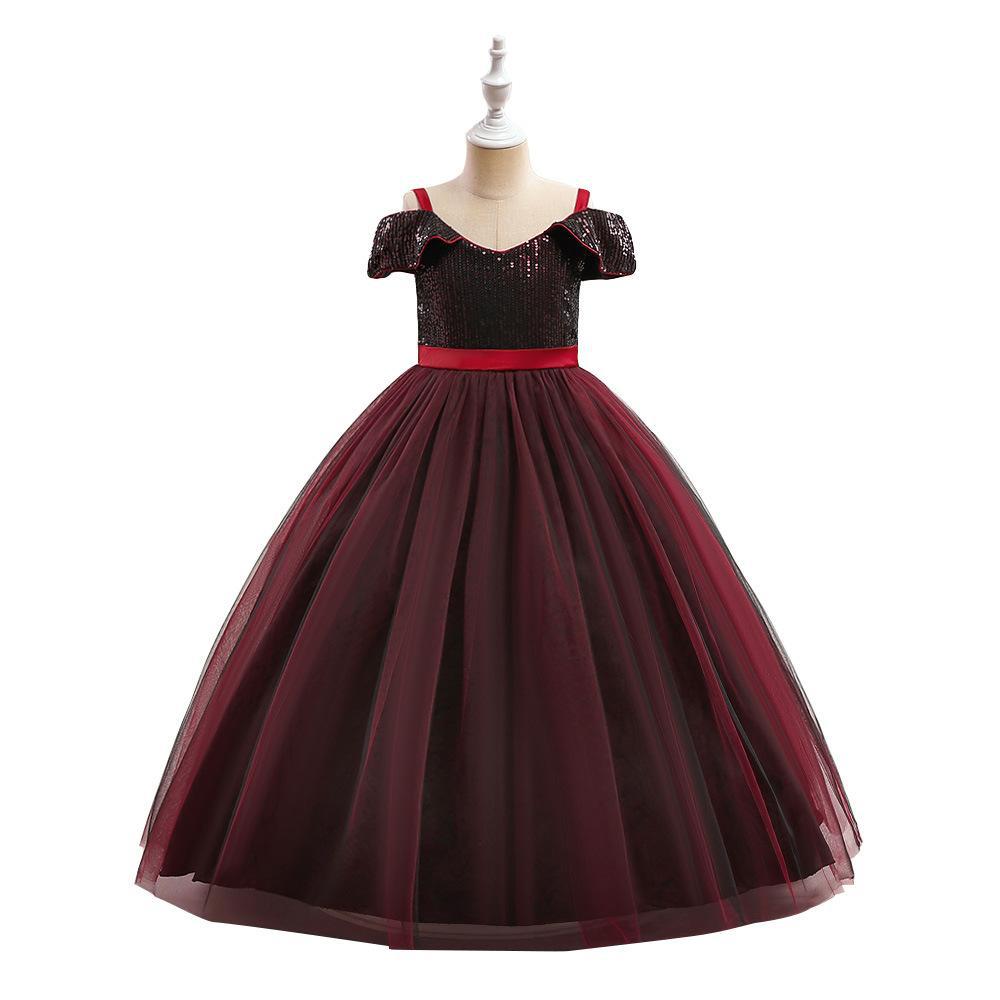 

Элегантное рождественское платье макси для детей, праздничная свадебная вечерняя одежда для девочек 4–14 лет, детский карнавальный костюм, вечернее платье 170 малиновый
