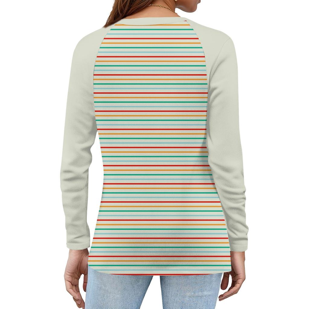 Dámské tričko s potiskem, knoflíky, dlouhý rukáv, denní, víkendová móda, základní, výstřih do V, běžný top