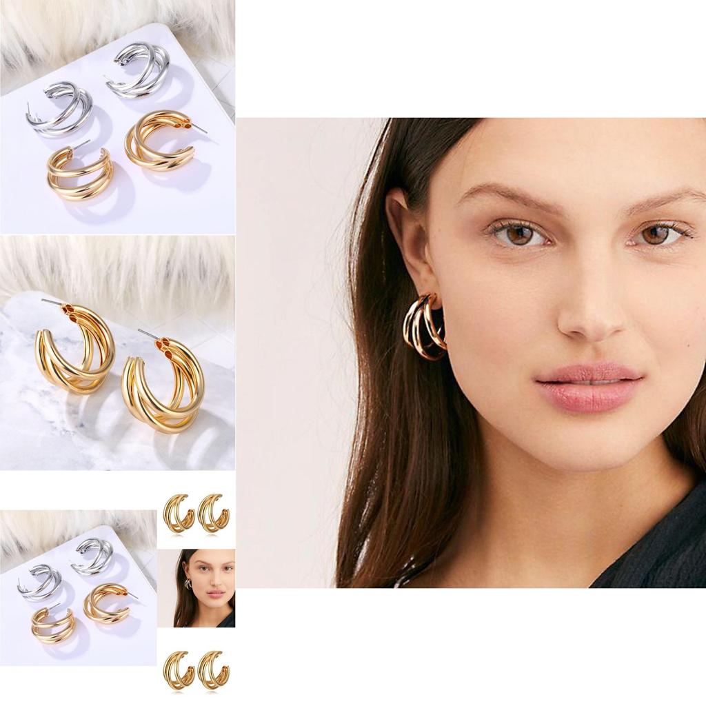 Minimalist Multi-circle Earrings For Women Gold And Silver Fashion Jewelry