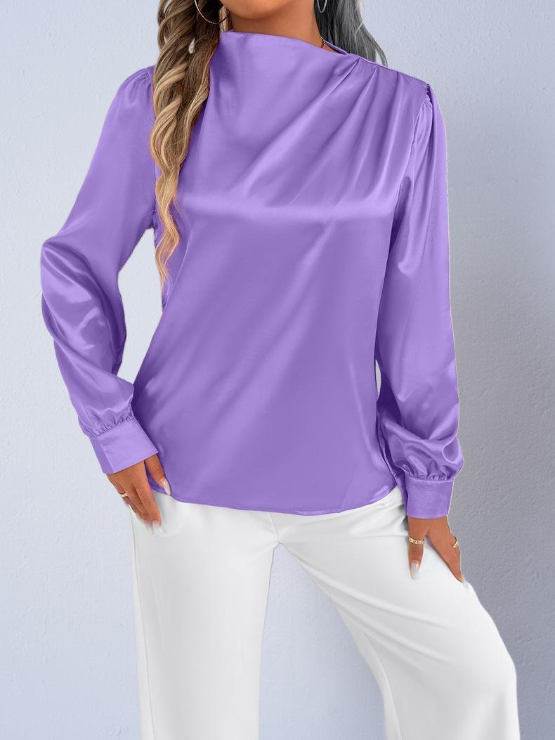 

European & American Women s Imitation Silk Shirt – Spring & Autumn 2025 Collection, New Colors, Satin Silk Light & Sheer Fabric Extra Large фиолетовый