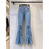 Side Straps Slightly Pulled Jeans Women's High Waist Slim and Tall American Retro Spice Girl Design Split Trousers
