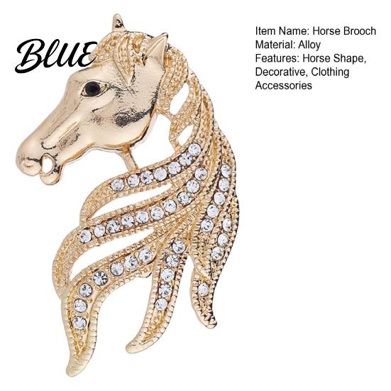 Horse Head Brooch Retro Rhinestone Pin Women Men Zinc Alloy