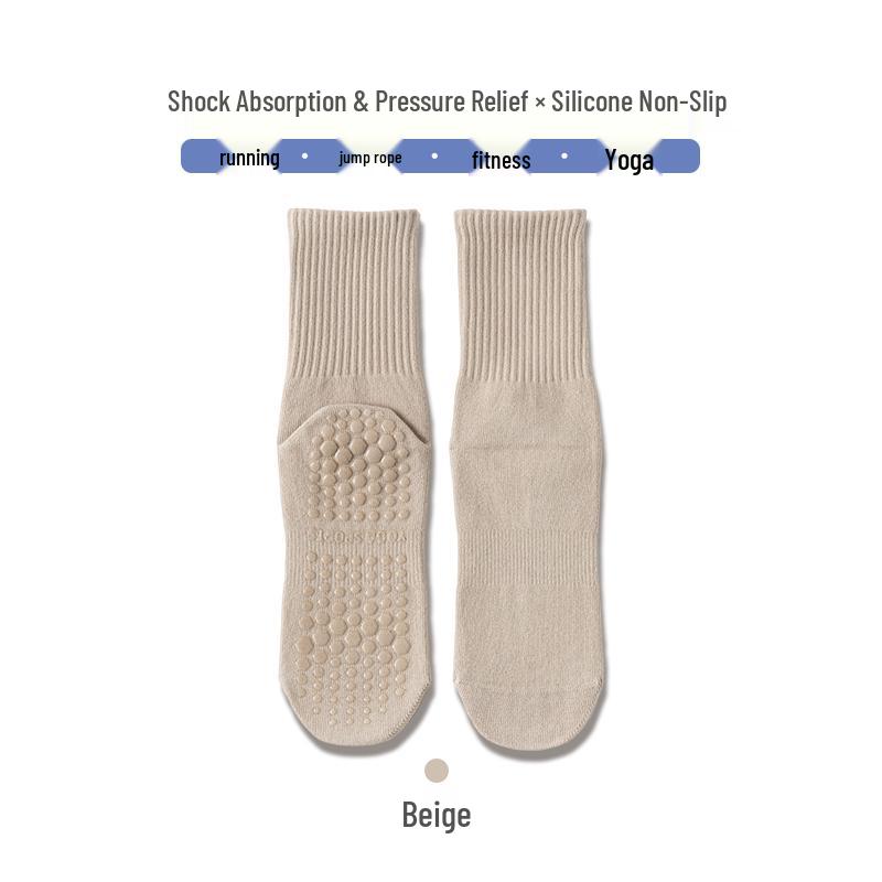Women's Non-Slip Cotton Yoga Socks, Mid-Calf, Seamless, Ideal for Fitness, Dance, Pilates, and Sports.