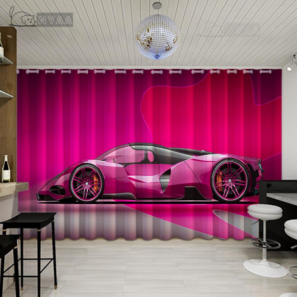 

2 шт. Современная простая автомобильная занавеска, крутая спортивная автомобильная занавеска для мальчиков, спальни, гостиной, кухни, занавеска, полузатемняющая драпировка, карман на штанге 2x60Wx50H(CM)&Grommet Top