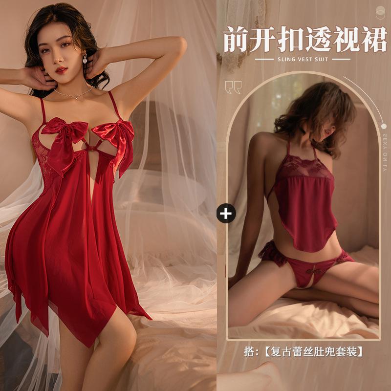 Sexy Pajamas Female Seduction Erotic Underwear Small Chest Suspender Skirt Breast Nightgown Pure Passion No-take-off Wholesale