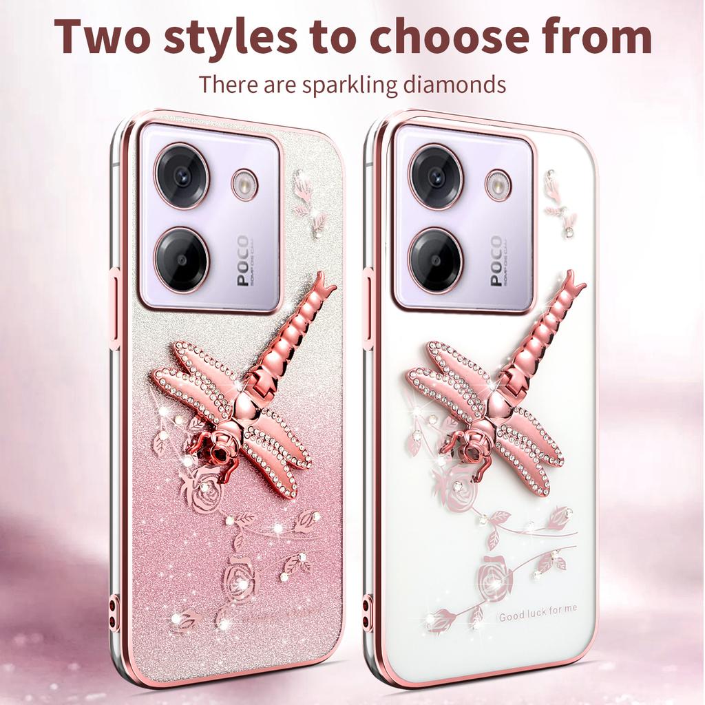 KADEM For Xiaomi Poco M7 Pro 5G Case Dragonfly Kickstand TPU Flowers Glitter Phone Cover