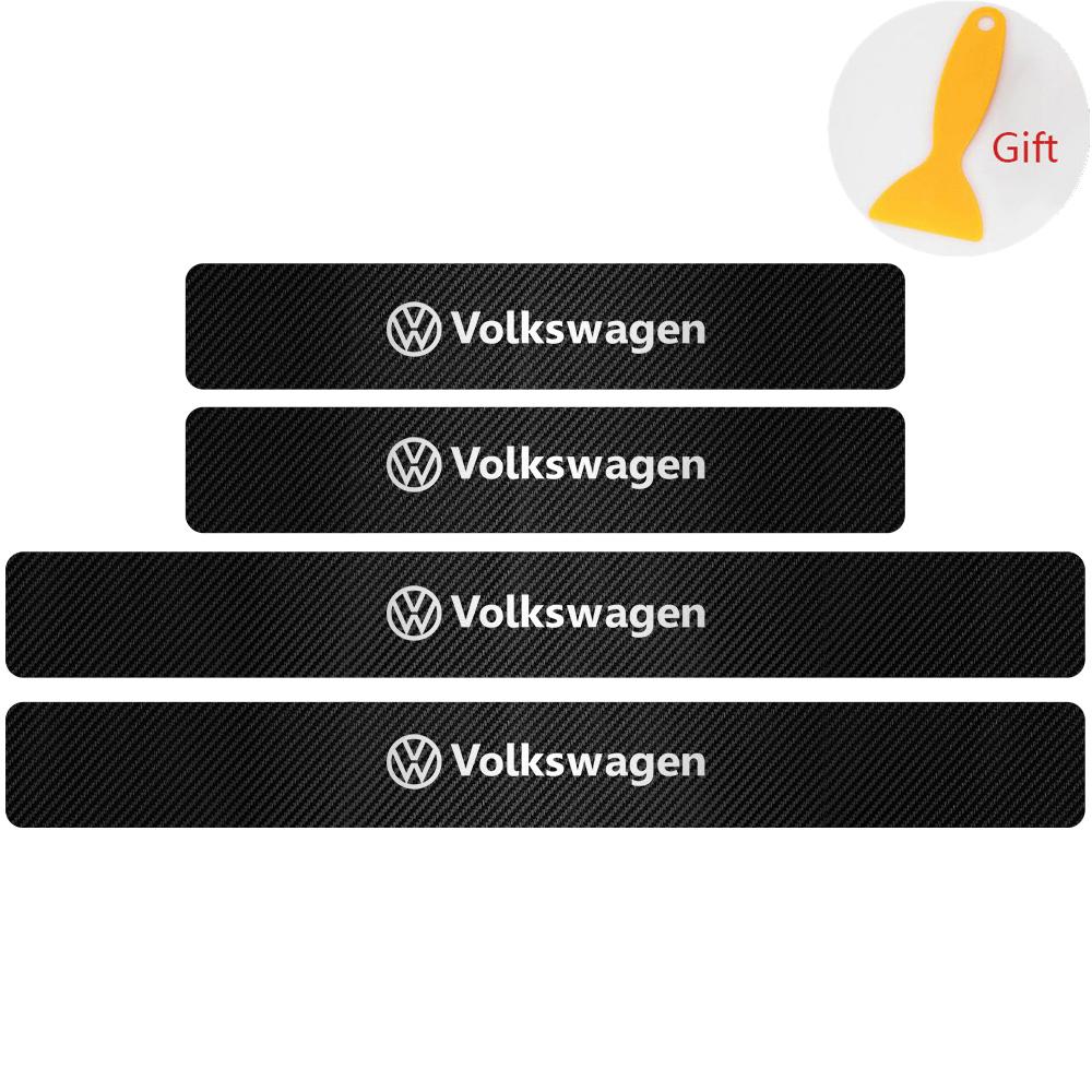4Pcs Car Door Carbon Fiber Sill Scuff Plate Decoration Sticker For Volkswagen GTI Golf Caddy Passat CC Lavida Sagitar Scirocco CWT1