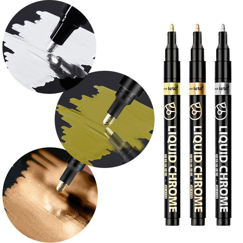 6/1pcs Chrome Pen Marker Reflective Mirror Electroplating Paint Repair Marker For Rock Ceramic Glass 0.8/1/2mm Nib Art Craftwork