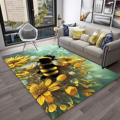 Niedliche Biene Honigbiene Insekt Cartoon 3D Teppich für Zuhause Wohnzimmer Schlafzimmer Sofa Fußmatte Dekoration, Kinder Bereichsteppich Rutschfeste Bodenmatte
