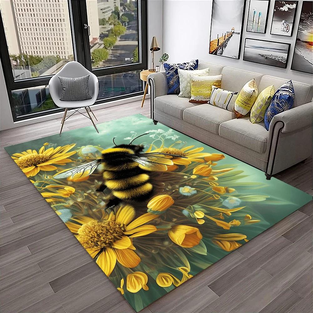 Cute Bee HoneyBee Insect Cartoon 3D Carpet Rug for Home Living Room Bedroom Sofa Doormat Decor,kids Area Rug Non-slip Floor Mat