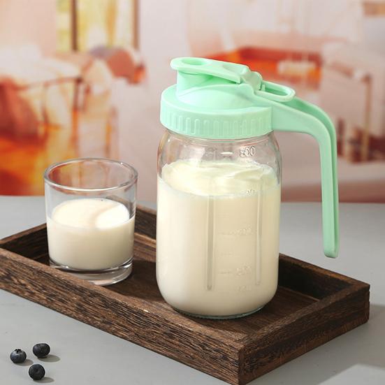 Glass Pitcher with Lid And Handle 32/64oz Wide Mouth Mason Jar Leak-proof Water Pitcher Creamer Container for Juice Coffee Tea
