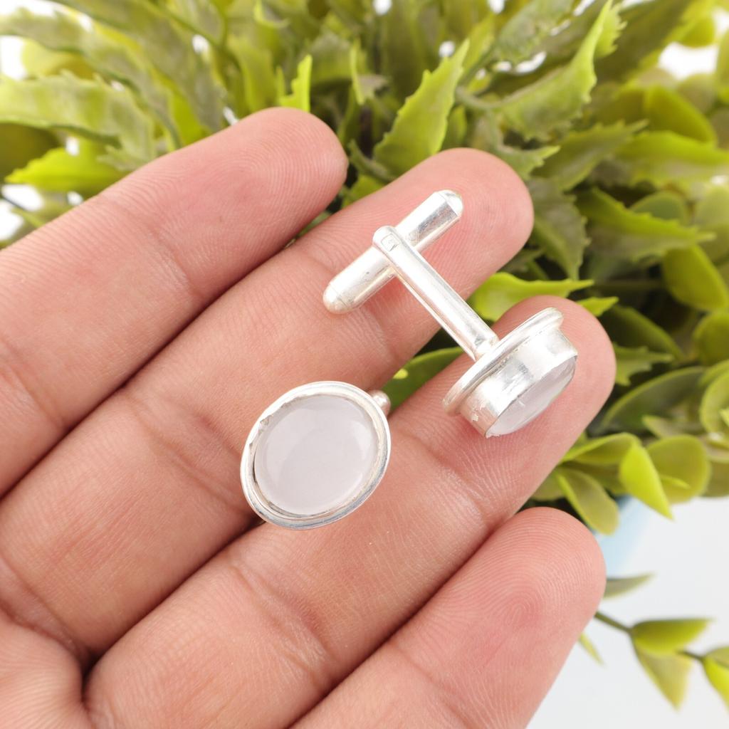 Natural Selenite Gemstone 925 Sterling Silver Handmade Jewelry Cufflinks 0.59" CL-2-26