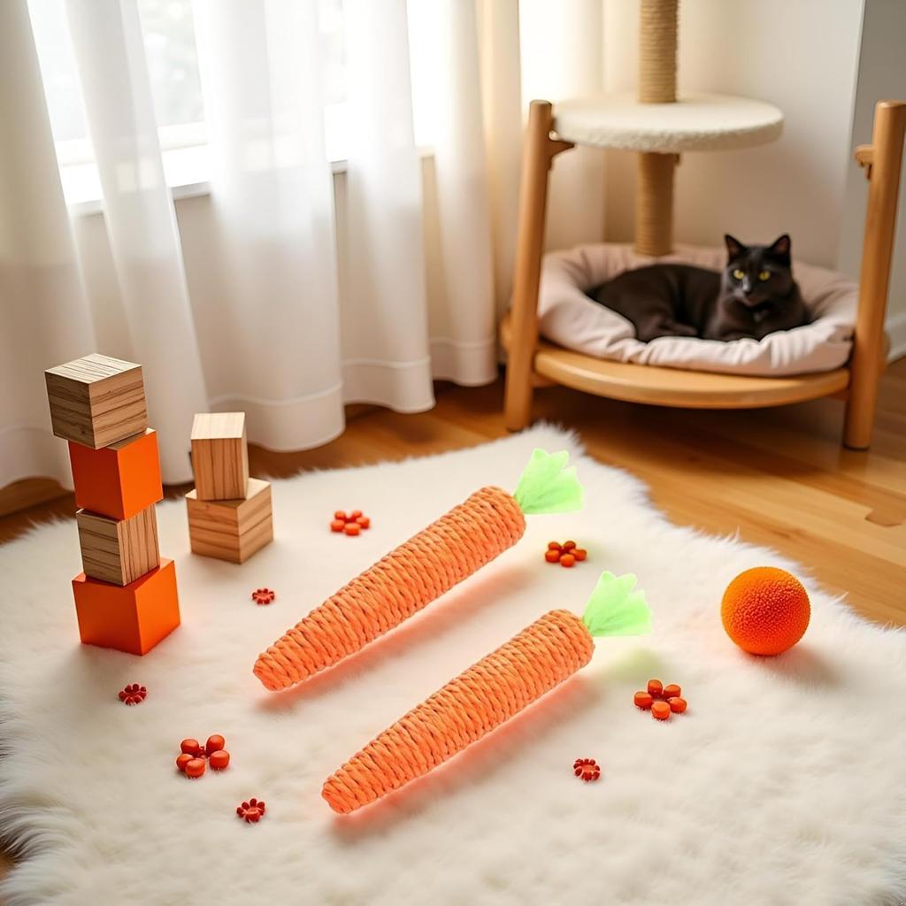 2Pcs Carrot Shapes Cat Rope Toys with Sounding Parcels Interactive Cat Toys for Indoor Cats and Kittens for Biting Chewing