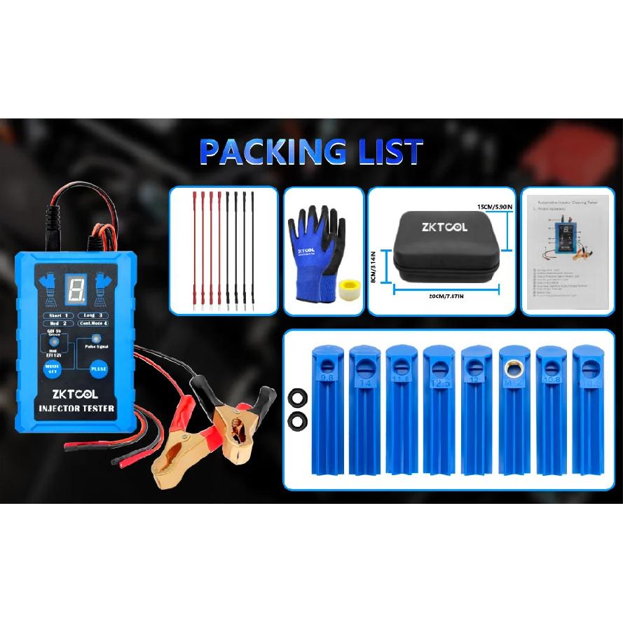 Kit d'outils de test et de nettoyage universels pour injecteurs de carburant avec 8 modes d'impulsion, double canal 4 fils (pour 2 injecteurs), Adaptateurs 8 Tailles,