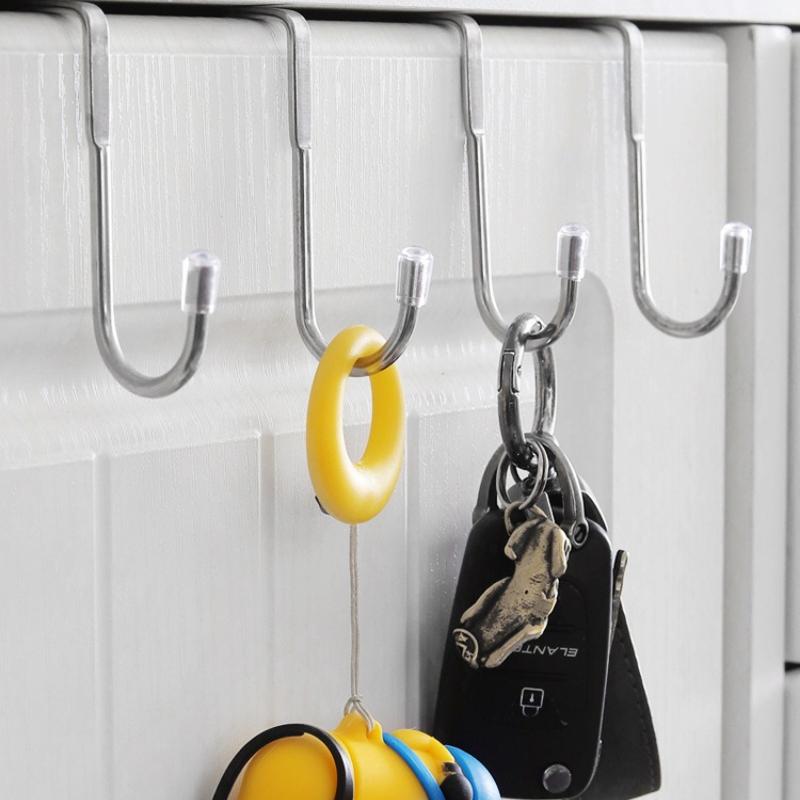 201 Stainless Steel Hook Free Punching Double S-Shape Hook Kitchen Bathroom Cabinet Door Back Type Coat Towel Storage Hanger