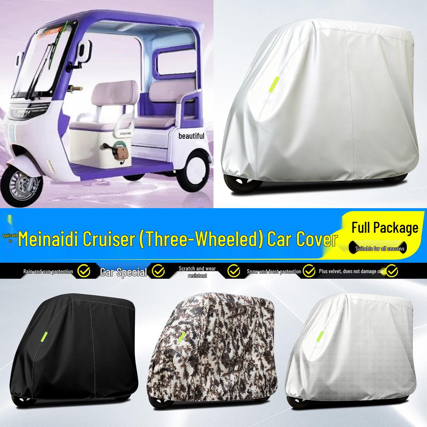

Meinadi Cruiser Electric Tricycle Rain Canopy & Sun Protection Cover Aluminum Film Silver Checkered Full Cover