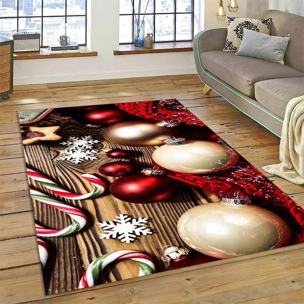 3D Fröhlicher Weihnachtsbaum Weihnachtsmann Cartoon Bereichsteppich Groß, Teppich für Zuhause Wohnzimmer Sofa Fußmatte Dekor, Kinder Rutschfeste Bodenmatte