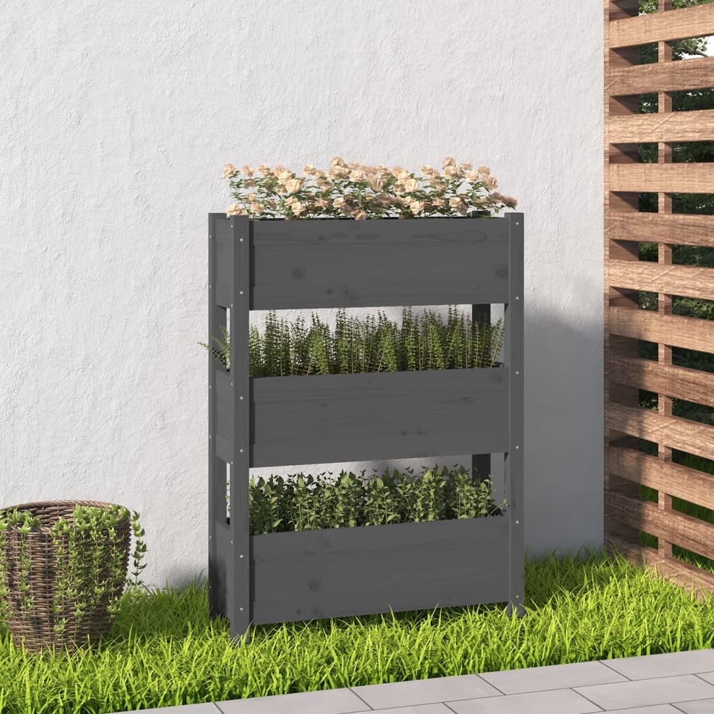 Plant Pot Gray 77x25x104.5 Cm Solid Pine Wood