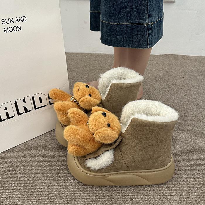 Women's Cartoon Puppy Lightweight Height-enhancing Thick Sole Winter Warm Fur One Snow Boots Plush Lined Non-slip Casual Sports Cotton Boots