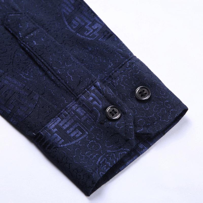 Men's Red Printed Shirt Long-sleeved Autumn Thin Wedding Dress Happy Father-in-law Middle-aged Dad Wedding Banquet Shirt