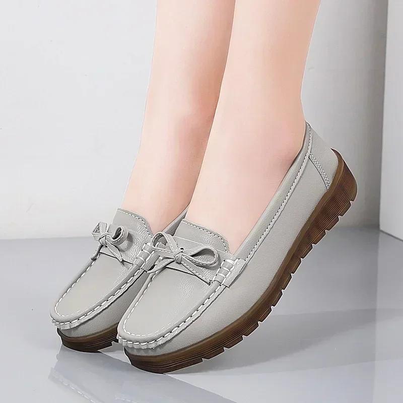 Mocasines Zapatillas Ligeras de Cuero Genuino para Mujer Zapatos Planos Suaves Antideslizantes Mocasines Estilo Nuevo Slip On Zapatos Casuales Bean