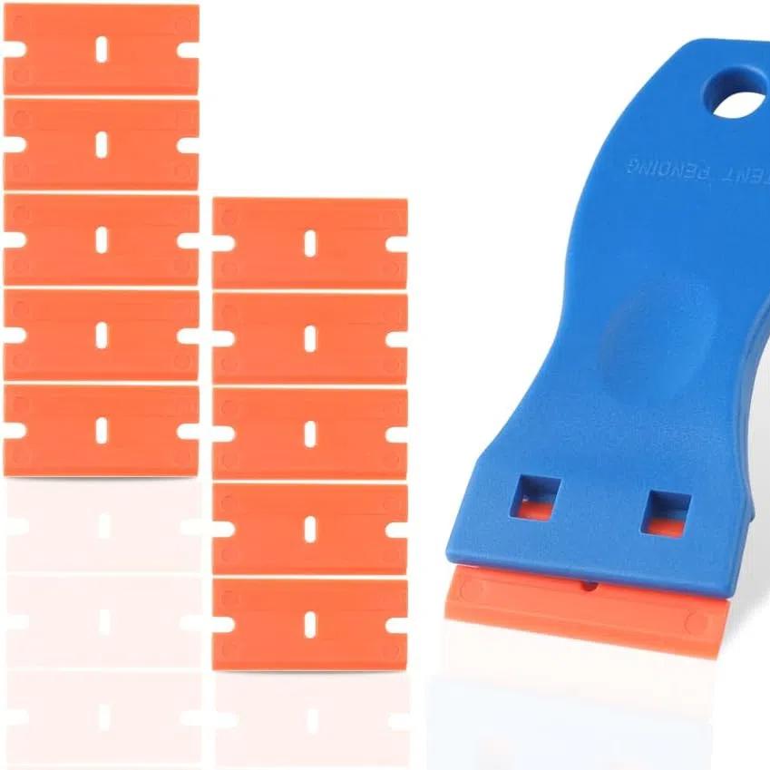 

Пластиковый скребок для бритвы с 10 двухсторонними пластиковыми лезвиями, инструмент для наращивания волос, наклейка для удаления мусора на стекле, скребок для удаления окон синий