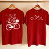 Unisex Double Sided Print Tshirt Cool Bicycle Letter Front Lady Riding Bike with Dog Sketch Back Cotton Casual Cycling Lover Top