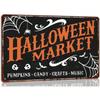 Halloween Tin Sign 8x12in Spooky Witch Pumpkin Ghost Wall Decor, Waterproof, UV Protected, Pre-Drilled Holes