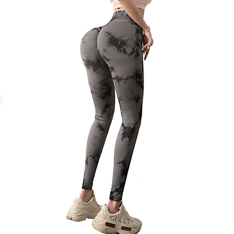 Women's Tie-Dye Peach Yoga Leggings - High Waist, Hip Lift, Sports & Running Fitness Pants
