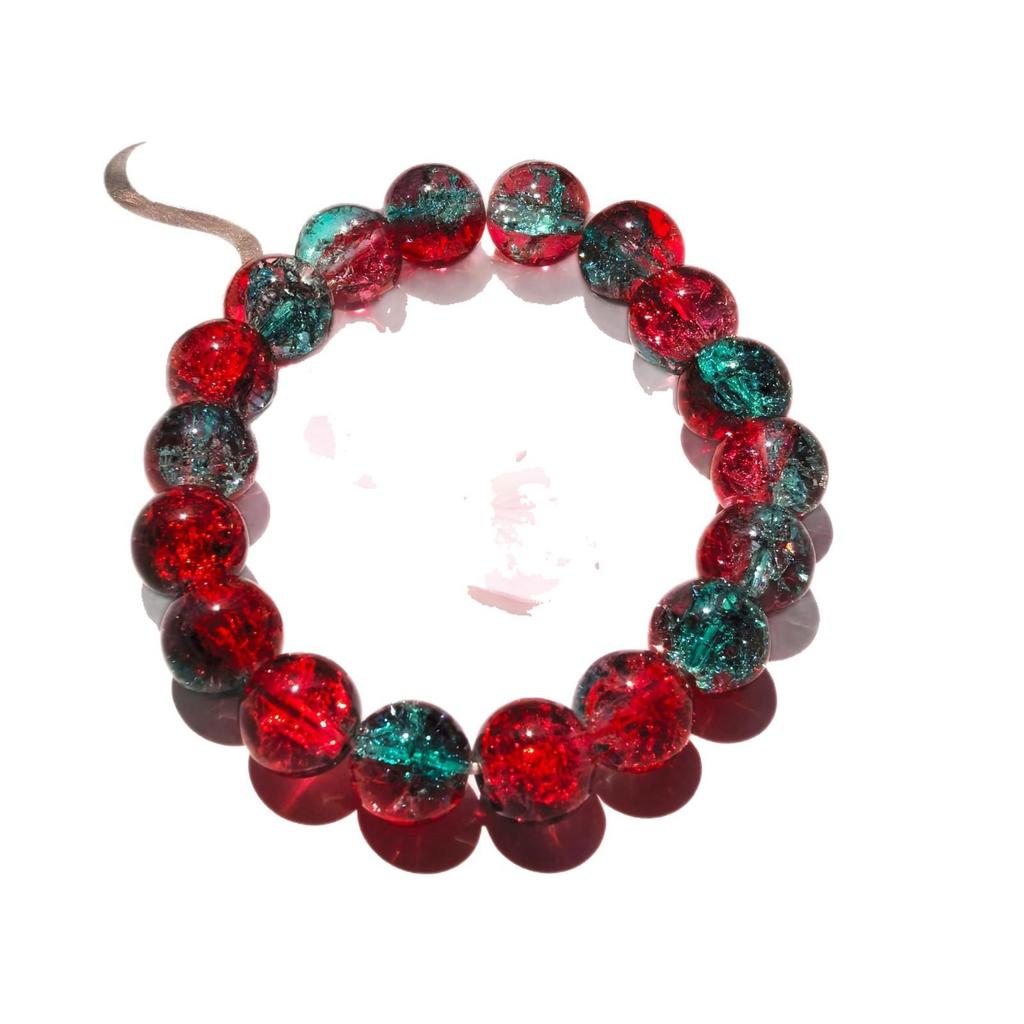 10mm Crackle Glass Bead Finger Wrap Bracelet - Double Color Student Prayer Beads