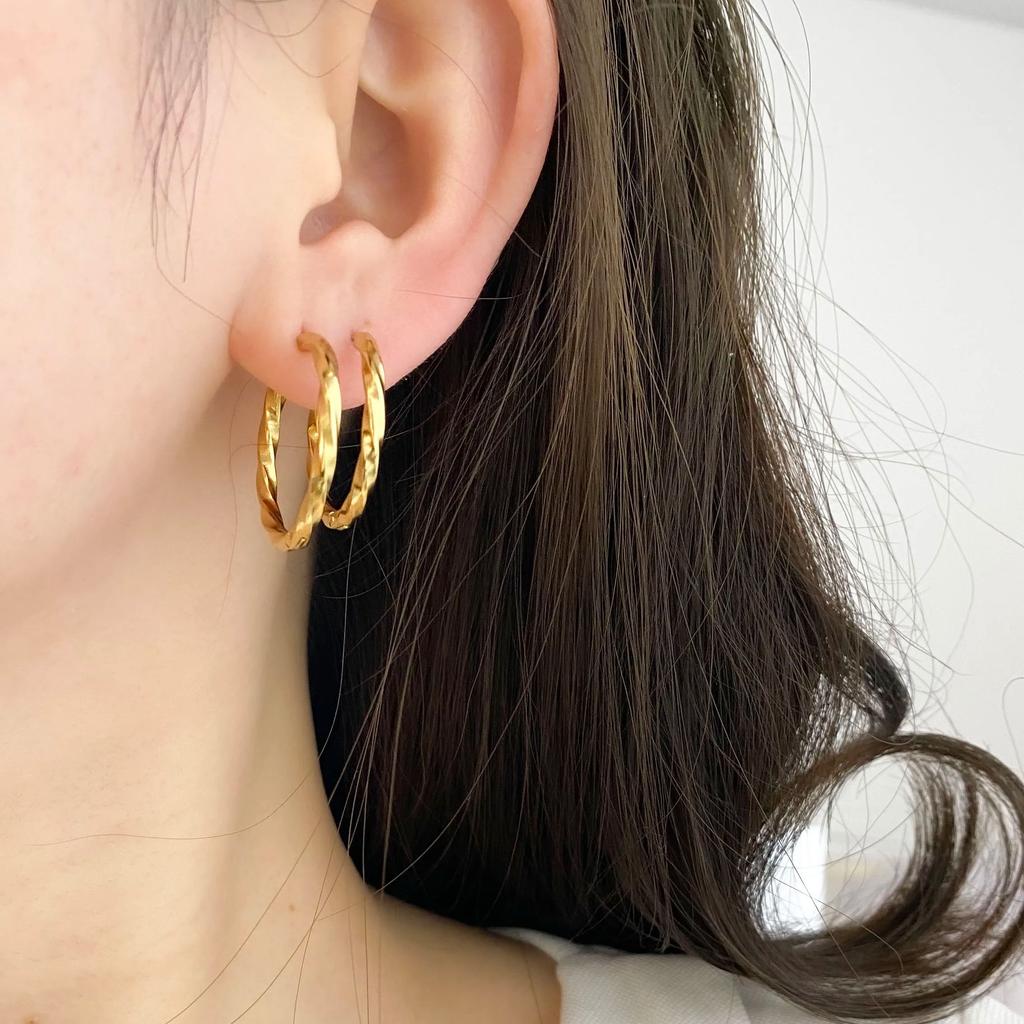 CARLIDANA Chic Simple Hoop Earrings Ins Simple Women Fashion Earrings Stainless Steel Gold Plated Twisted Circle Huggies Earring