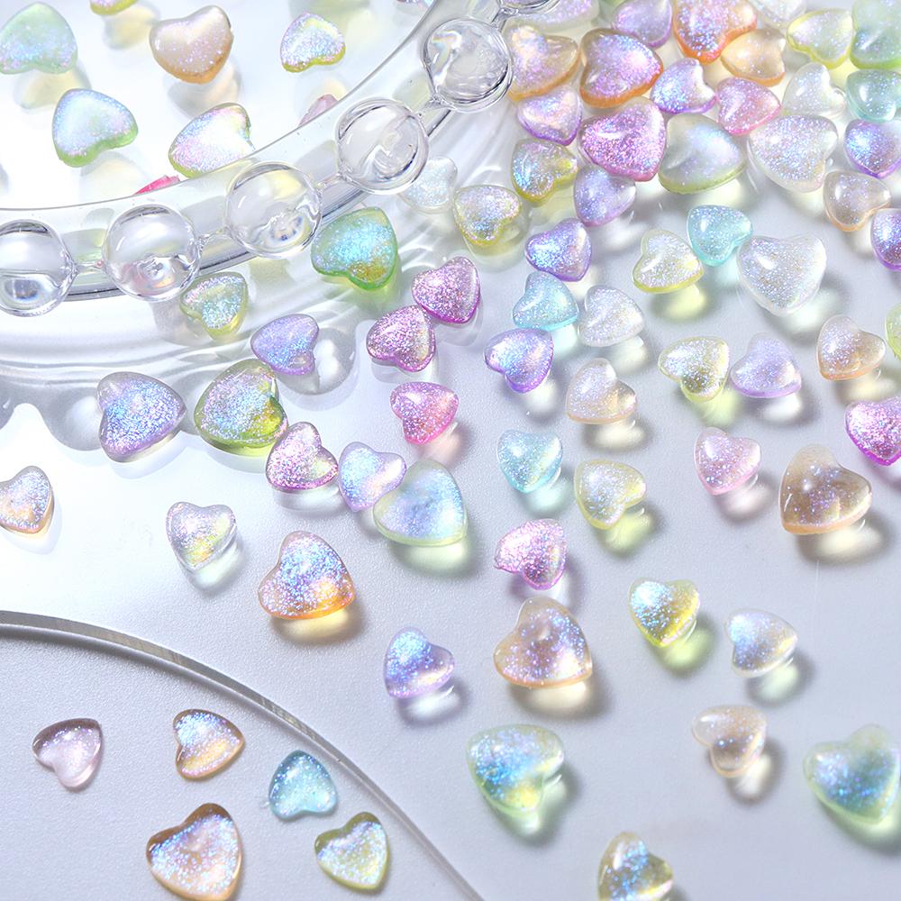 100pcs 3D Transparent Colorful Love Heart Charm Nail Art Rhinestone Decoration DIY Manicure Accessories Nail Stylist Supplies