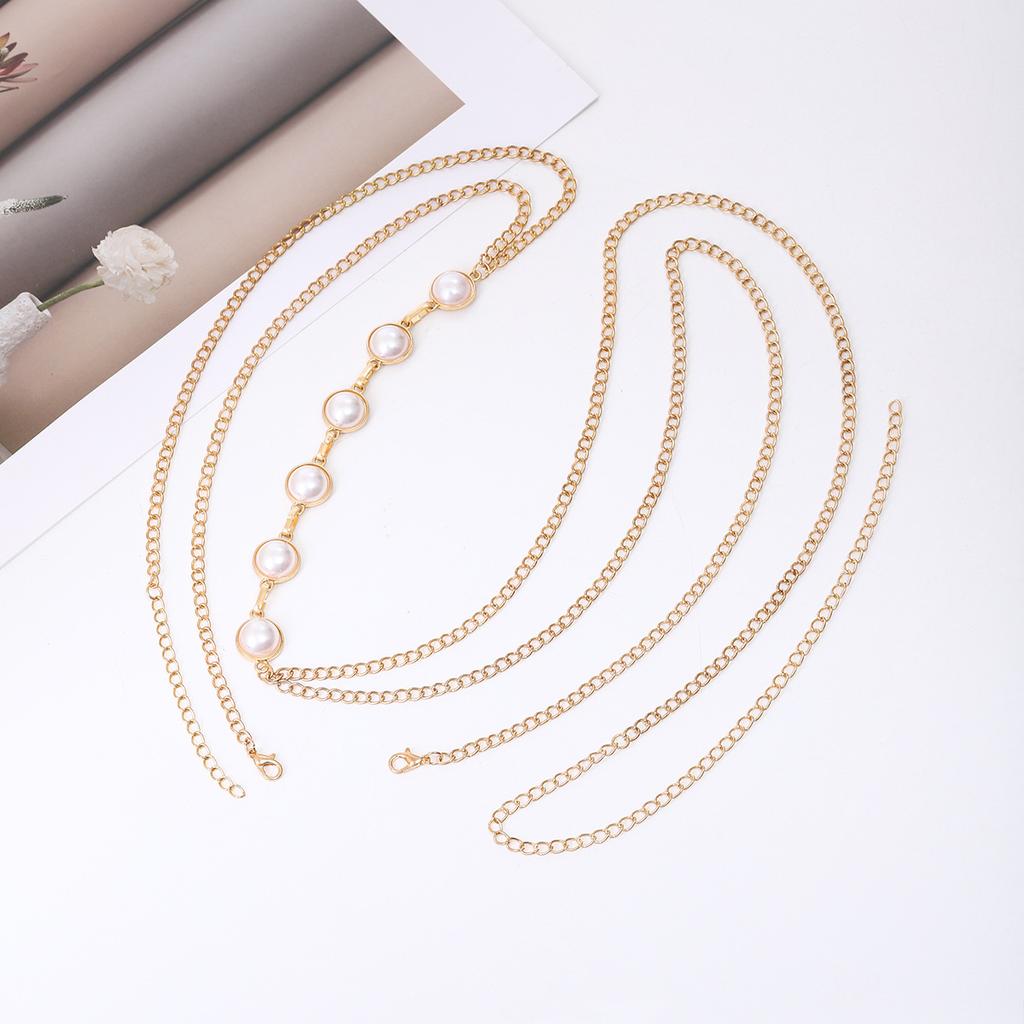Light Luxury Niche Imitation Pearl Waist Chain, Simple High-End Collarbone Chain, Silver Jewelry Body Chain