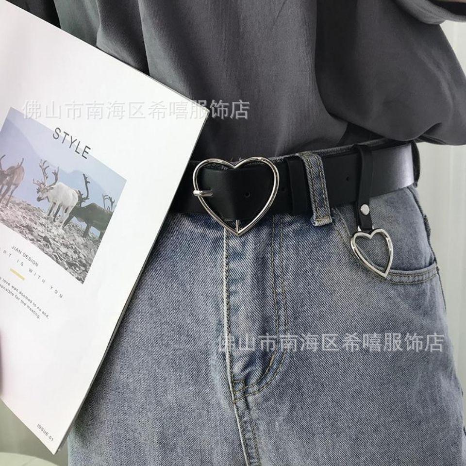 Punk Decoration Small Love Pin Buckle Belt Women'S Heart Shape Student Belt Women'S Peach Heart Pendant