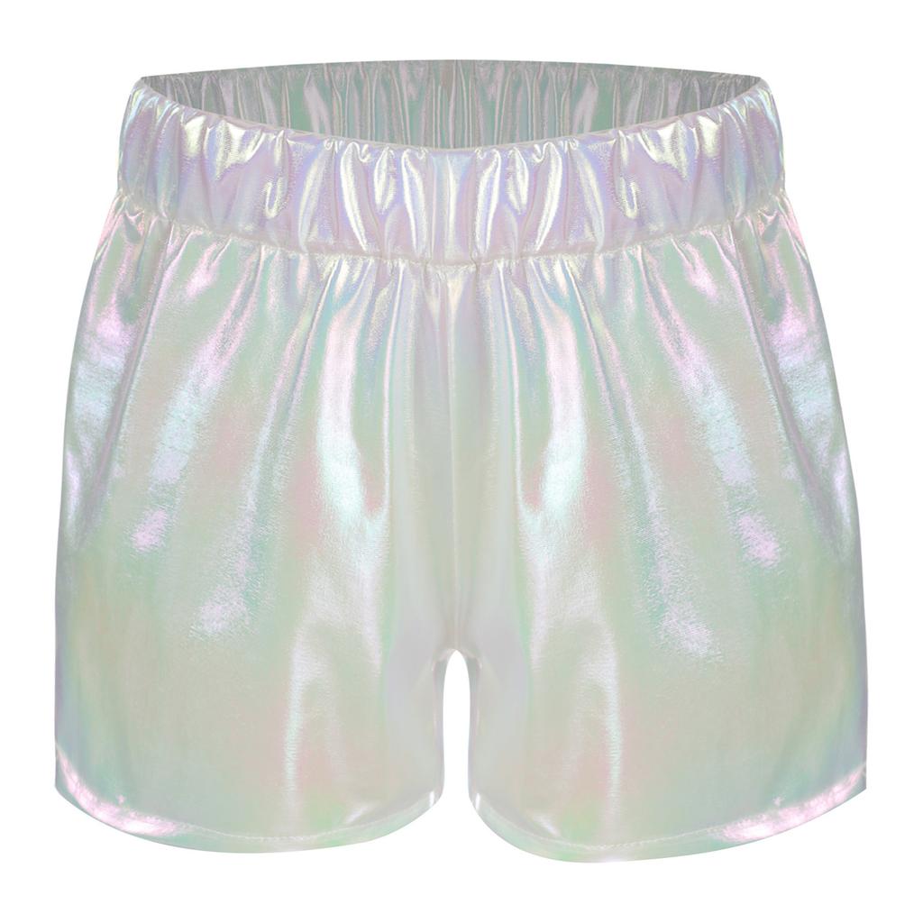 Girls Metallic Sparkly Shorts Elastic Waist Jazz Dance Cheerleading Stage Performance Costume Bottoms