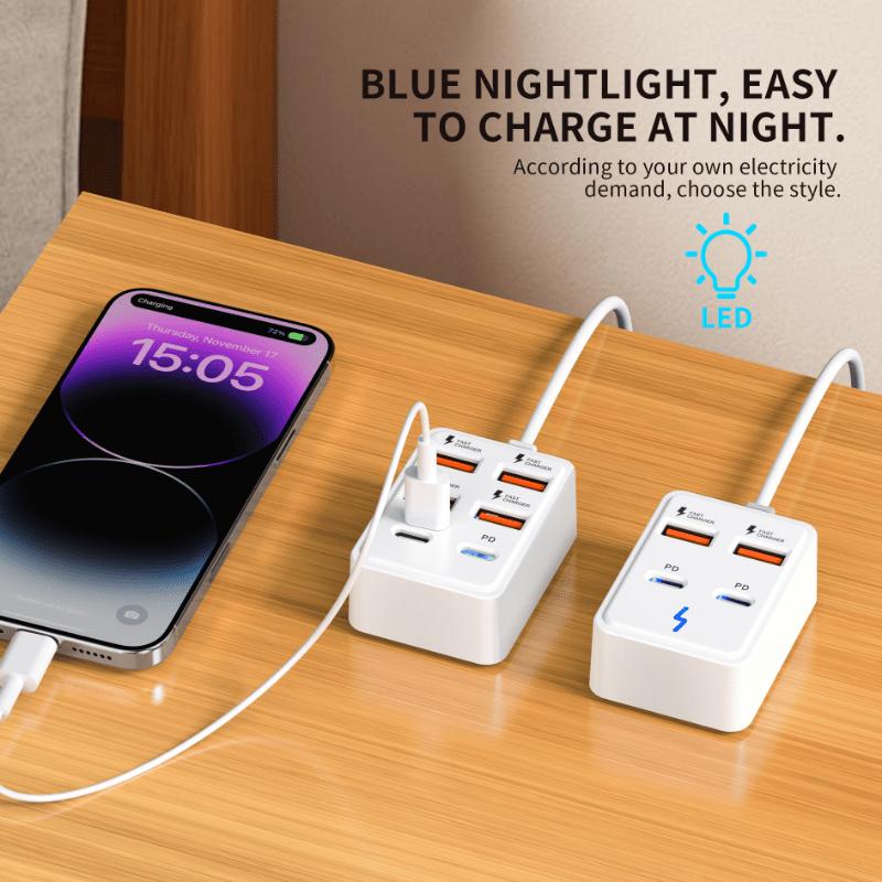 4/6-Port High-Speed USB Charging, Multi-Device Fast Charging , Tablets, and Phones, Desktop/Wall Plug Charger, Dual-Row Smart Allocation
