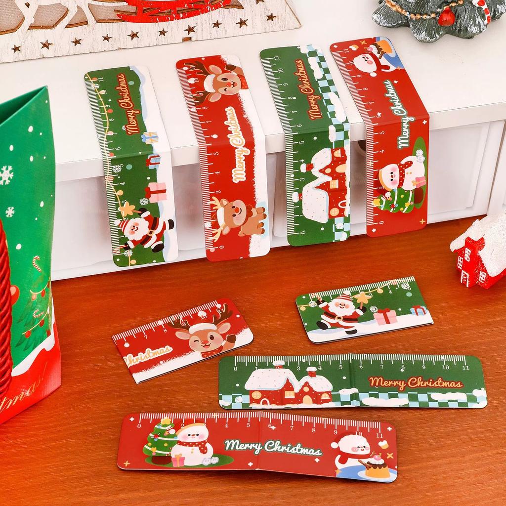 4pcs/set Christmas Magnetic Bookmark Ruler Cute Santa Claus Stationery Gift for Students Christmas Gifts School Office Stationer