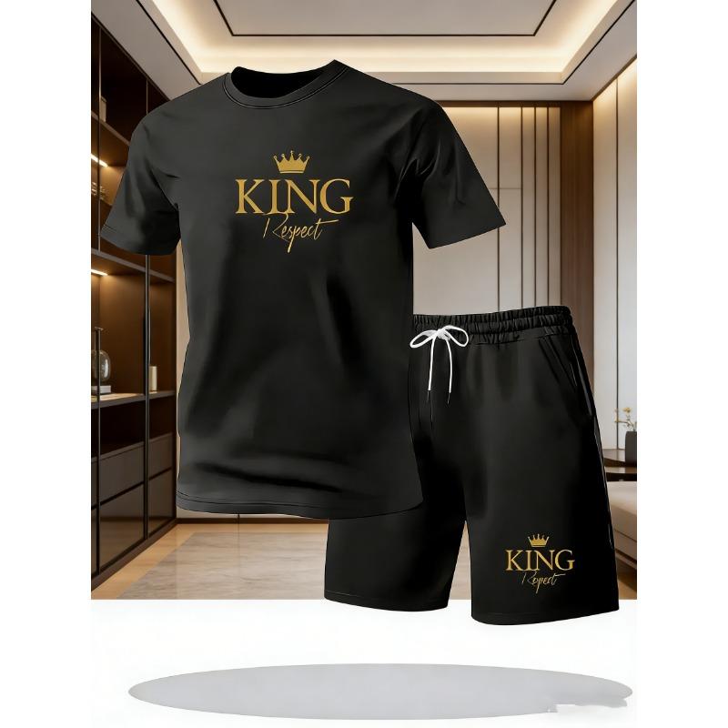 Men's Summer Casual Sportswear Round Neck Short Sleeved T-shirt Shorts 2-piece Set Men's Short Sleeved T-shirt and Shorts Set