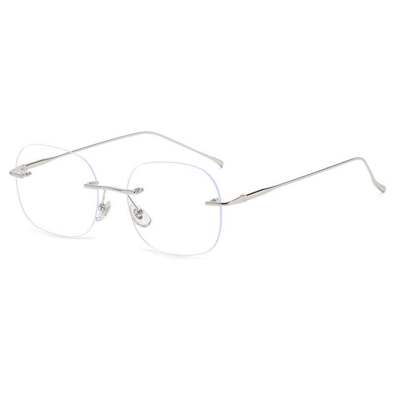 Zhao Ruth Has The Same Glasses, Frameless Small Square, Metal Silver Anti-Blue Light, And Can Be Matched With Degree Myopia Flat Glasses For Women.