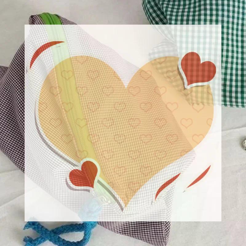 Women Girls Plaid Makeup Bag Cotton And Linen Cosmetic Bag With Zipper Pouch Simple Portable Large Capacity Storage Bag Fashion