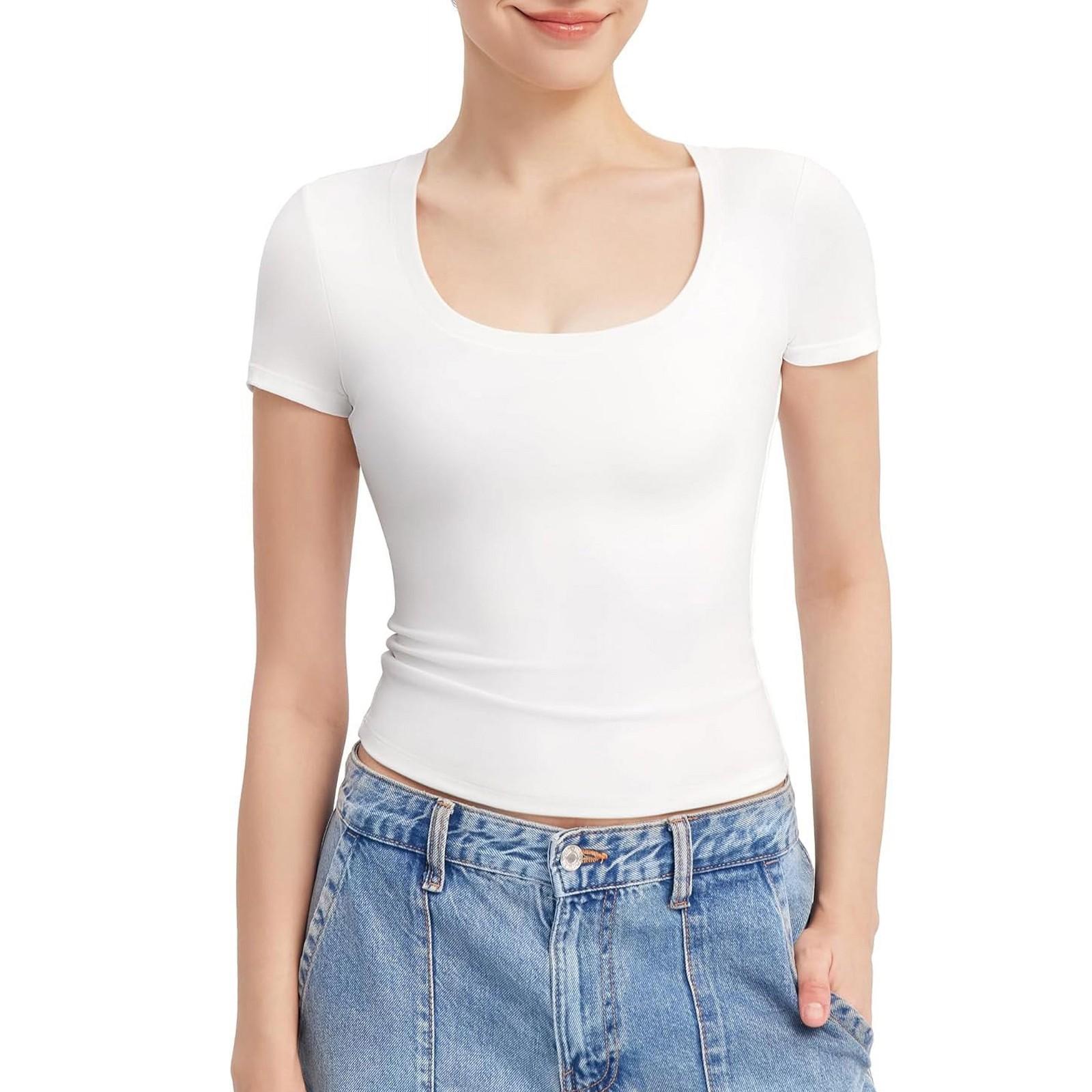 

Женские сексуальные футболки с коротким рукавом и круглым вырезом, облегающие топы для выхода в свет белый