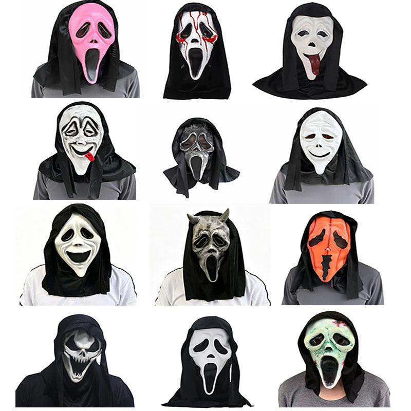 Open-mouthed scream, horror movie headgear, masquerade costume, scary ghost mask, Halloween party prop