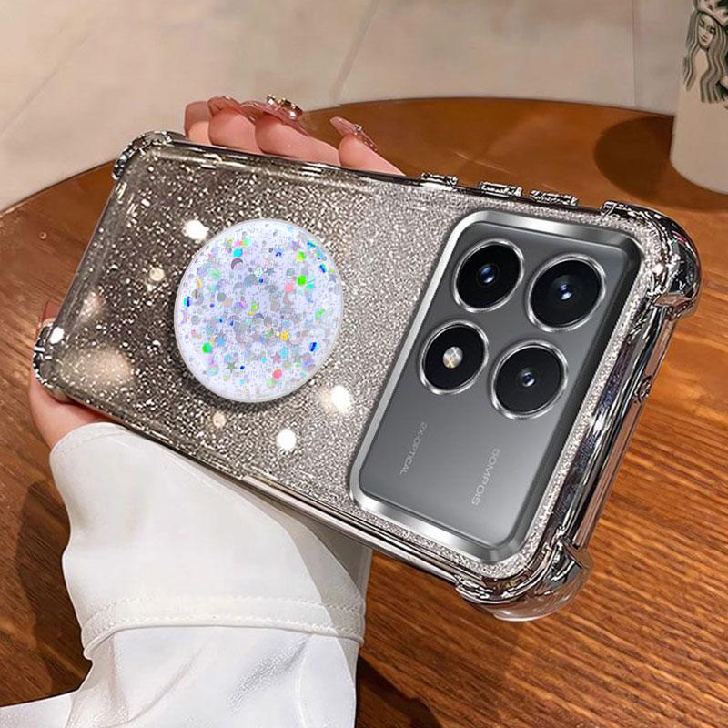 For POCO X6 Pro Holder Case Luxury Shiny Protective Shockproof Stand Cover Case For Xiaomi Poco F6 M6 M7 X7 X 6 Pro Coque Shell